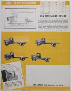 1948 REO Truck Model D-21R Specification Sheet Features Utility Truck