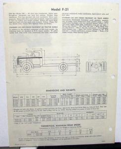 1951 REO Truck Model F 21 Specification Sheet