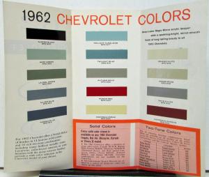 1962 Chevrolet Paint Chip Colors Solid & Two Tone Sales Folder Original NICE