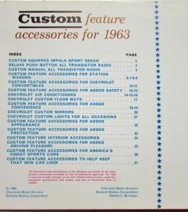 1963 Chevrolet Custom Feature Accessories Color Sales Brochure Original