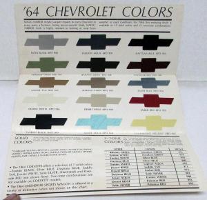 1964 Chevrolet Paint Chip Colors Solid & Two Tone Sales Folder Original