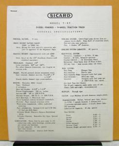 1950 1951 1952 1953 1954 1955 Sicard Truck Model T 47 Specification Sheet