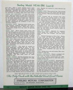 1938 Sterling Truck Model HC185 SRK Specification Sheet