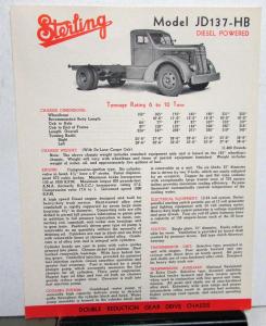 1938 1939 Sterling Truck Model JD137 HB Specification Sheet