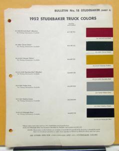 1952 Studebaker Truck Paint Chip Bulletin No 18