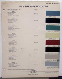 1953 Studebaker Truck Paint Chip Bulletin No 19