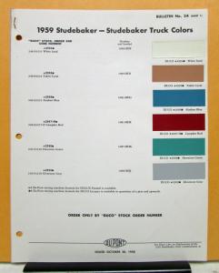 1959 Studebaker Truck Paint Chip Bulletin No 24