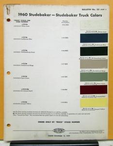 1960 Studebaker Truck Paint Chip Bulletin No 25