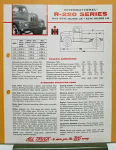 1956 International Harvester Truck Model R 220 Specification Sheet