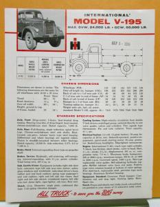 1956 International Harvester Truck Model V 195 Specification Sheet