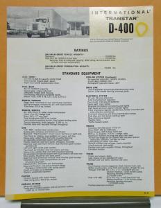 1957 International Harvester Truck Model D 400 Specification Sheet