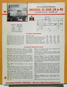 1960 International Harvester Truck Model R 210 Specification Sheet
