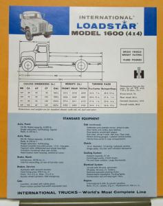 1962 International Harvester Truck Loadstar Model 1600 4x4 Specification Sheet