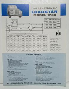 1962 International Harvester Truck Loadstar Model 1700 Specification Sheet