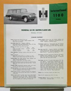 1963 International Harvester Truck Model 1100 Panel Specification Sheet