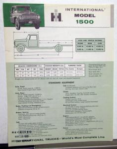 1963 International Harvester Truck Model 1500 Specification Sheet