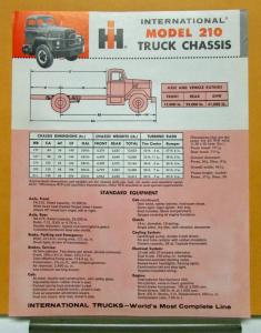 1963 International Harvester Truck Model 210 Specification Sheet