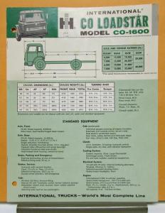 1963 International Harvester Truck Loadstar Model CO 1600 Specification Sheet