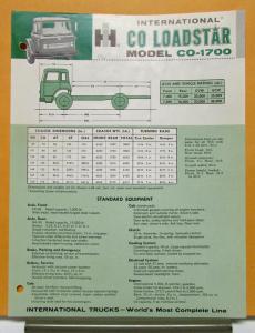 1963 International Harvester Loadstar Truck Model CO 1700 Specification Sheet