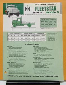 1964 International IHC Truck Fleetstar Model 2000 D Specification Sheet