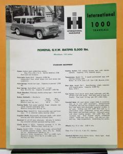 1964 International Harvester Travelall Model 1000 Specification Sheet