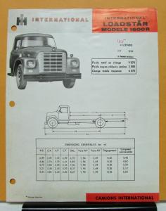 1965 International IHC France Loadstar Truck Model 1600 R Specification Sheet