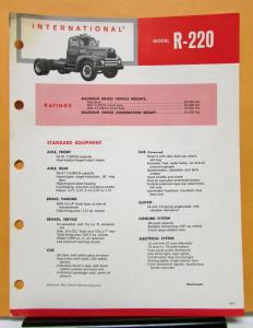 1964 1965 1966 International Harvester Truck Model R 220 Specification Sheet