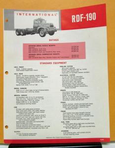 1965 1966 International Harvester Truck Model RDF 190 Specification Sheet