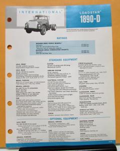 1969 1970 International IHC Loadstar Truck Model 1890 D Specification Sheet
