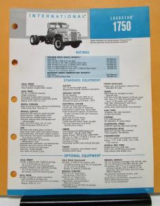 1969 1970 International IHC Loadstar Truck Model 1750 Specification Sheet
