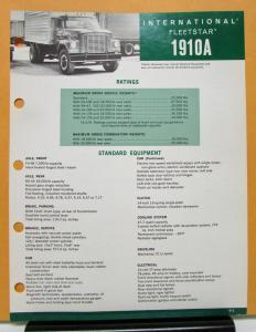 1969 1970 International IHC Fleetstar Truck Model 1910A Specification Sheet