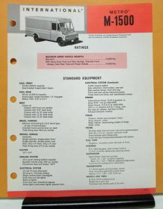 1969 1970 International IHC Metro Truck Model M 1500 Specification Sheet