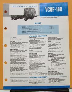 1969 1970 International Harvester Truck Model VCOF 190 Specification Sheet