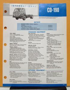 1969 1970 International Harvester Truck Model CO 190 Specification Sheet