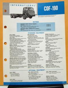 1969 1970 International Harvester Truck Model COF 190 Specification Sheet