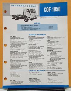 1969 1970 International Harvester Truck Model COF 1950 Specification Sheet