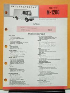 1969 1970 International IHC Metro Truck Model M 1200 Specification Sheet