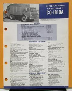 1969 1970 International IHC Cargostar Truck Model CO 1810A Specification Sheet