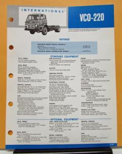 1969 1970 International Harvester Truck Model VCO 220 Specification Sheet