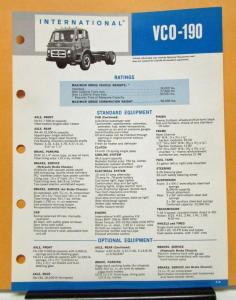 1969 1970 International Harvester Truck Model VCO 190 Specification Sheet