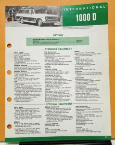 1969 1970 International Harvester Truck Model 1000 D Specification Sheet