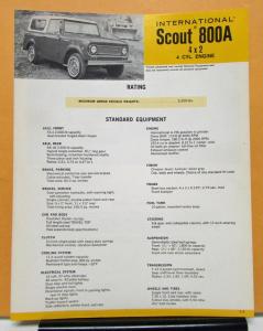 1970 International Harvester Scout Truck Model 800A Specification Sheet