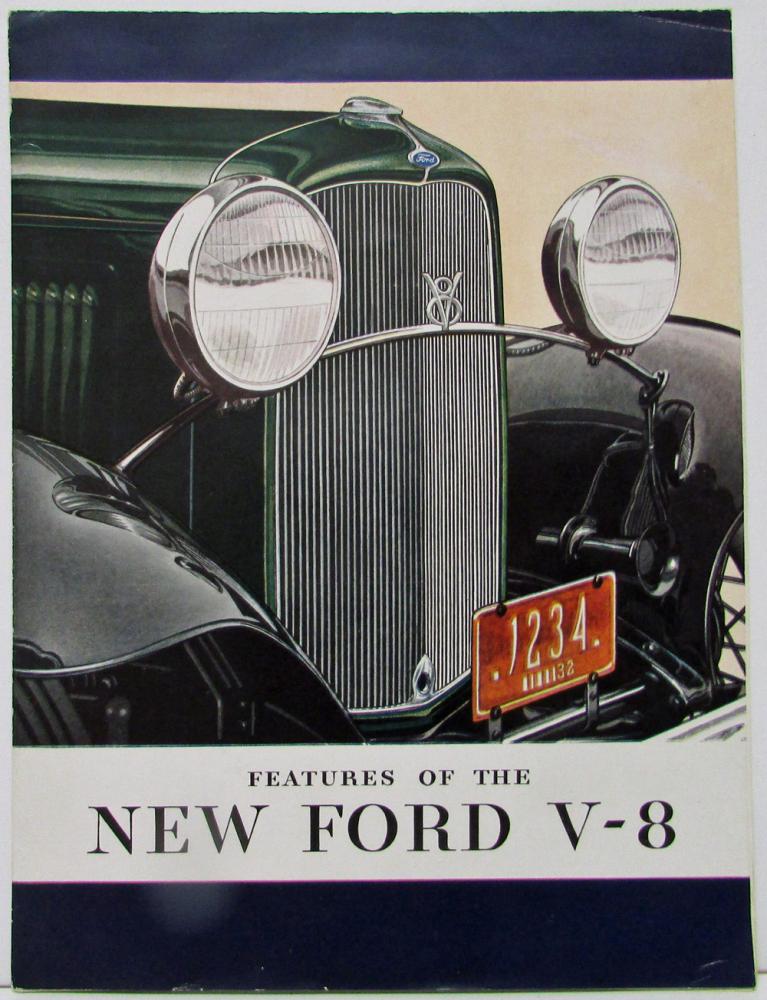 1932 Ford Features 8 Cylinder V-8 Color Folder Poster Deluxe Tudor