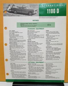 1971 International Harvester Truck Model 1100 D Specification Sheet