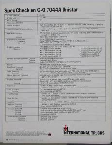 1971 1972 International Harvester Unistar Truck Model C O 7044A Sales Brochure