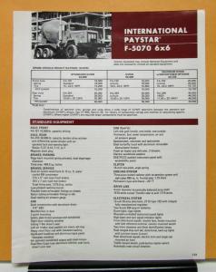 1975 International Harvester Paystar Truck Model F 5070 6x6 Specification Sheet