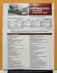 1975 International Harvester Truck Paystar Model F 5070SF Specification Sheet