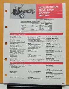 1975 International Harvester Truck Model MS 1210 Specification Sheet