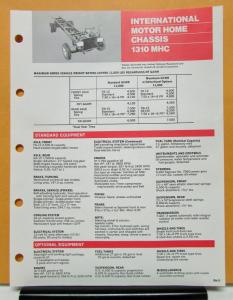 1975 International Harvester Truck Model 1310 MHC Specification Sheet