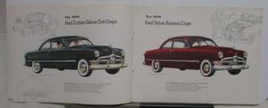 1950 Ford V8 Deluxe & Custom Deluxe Coupe Car Wagon Sedan Sales Brochure Orig